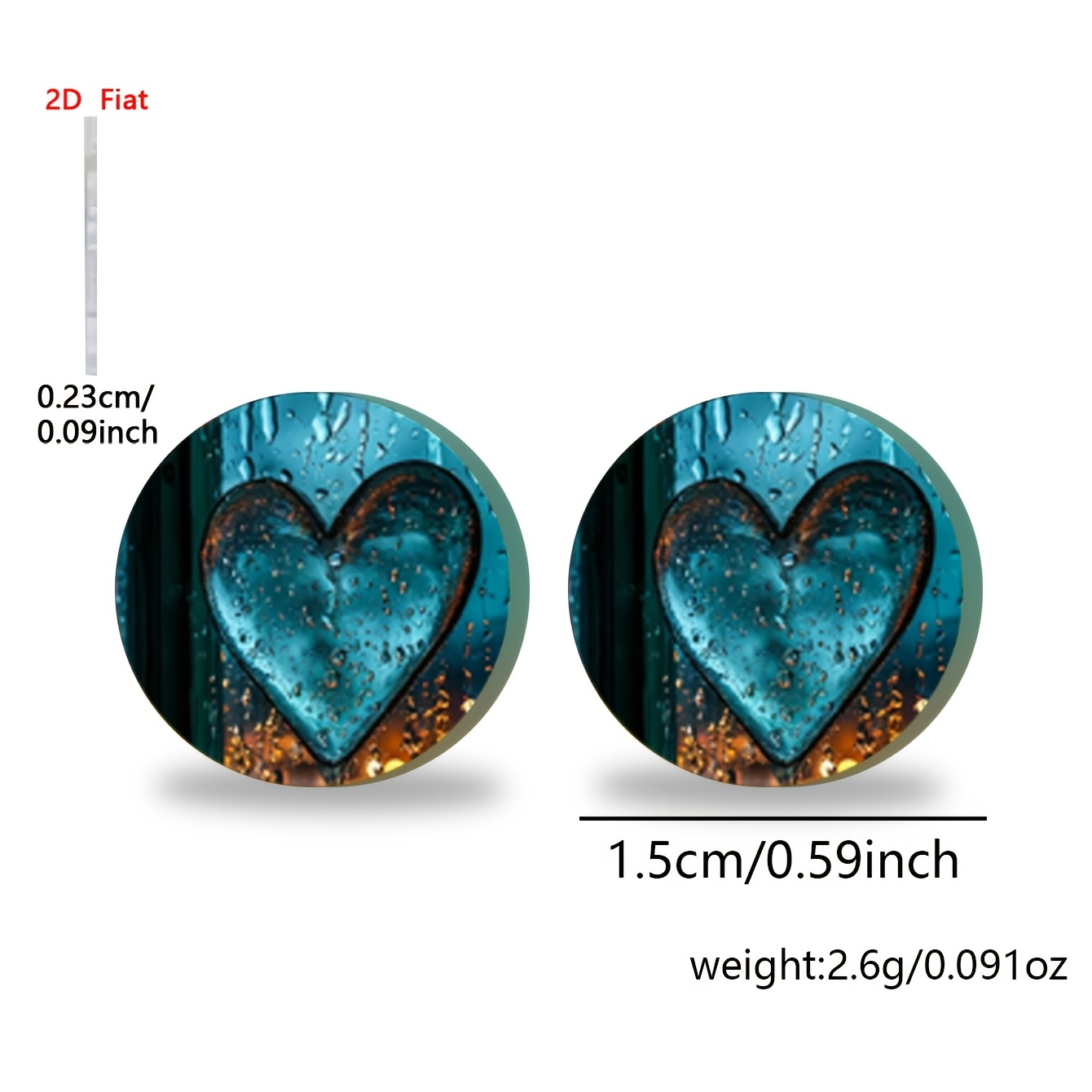 2D Flat Round Heart Teardrop Pattern Acrylic Stud Earrings